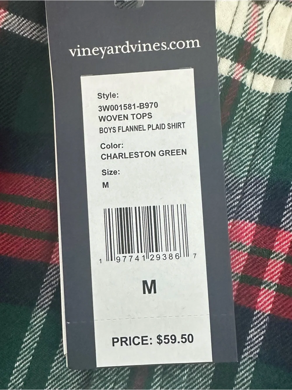 Vineyard Vines Boys Flannel Plaid Button Down Shirt Charleston Green Size M NWT